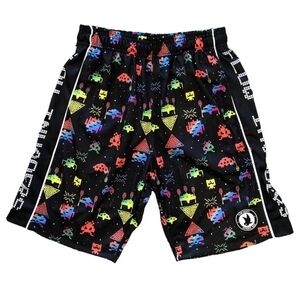 Flow Society Black Neon Arcade Print Kids Athletic Shorts- MISSING LOGO- Medium
